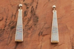 Calvin Begay Fire and Ice Opal  Native American Indian Earrings
